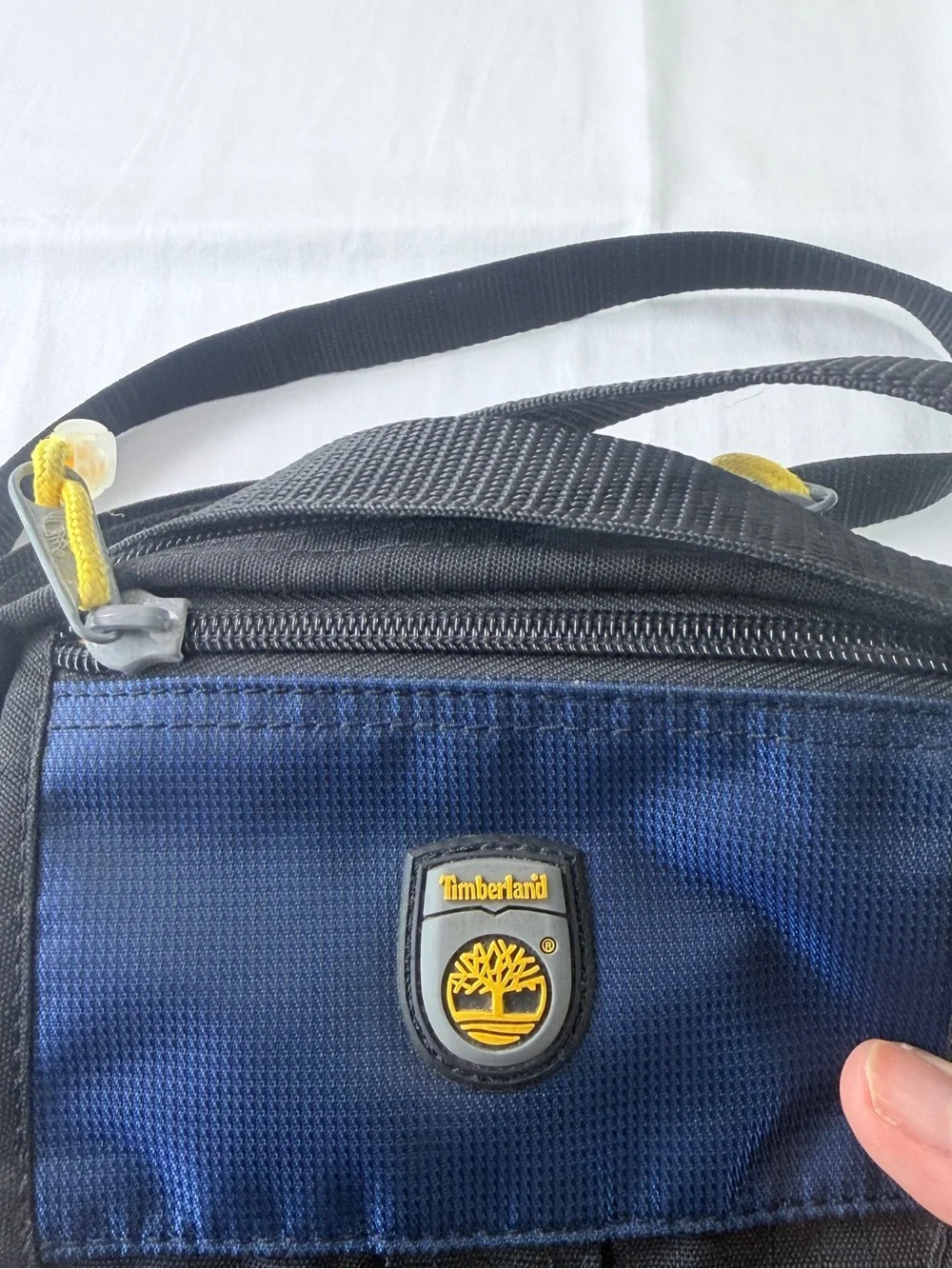Timberland Blue Black Yellow Solid Crossbody Bag Adjustable Strap Zip Closure